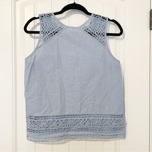 Mango Light Blue Crochet Trim Sleeveless Top Size Medium